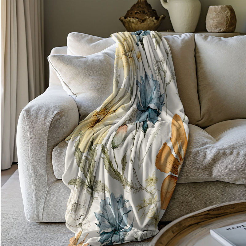 Gentle Florals - Couverture Sherpa de qualité supérieure 1 pièce, Grand lit