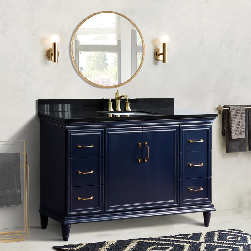 Tildenville 61'' Single Bathroom Vanity with Granite Top, Blue, Black