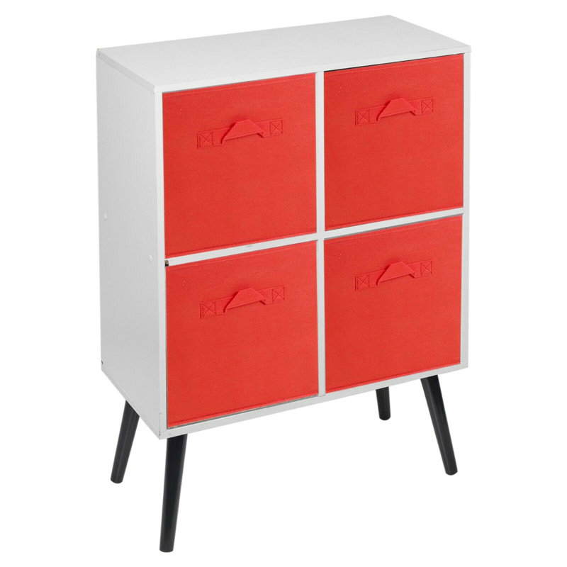 Lizzy 82cm H x 60cm W Wood Standard Bookcase, White/Red/Pine