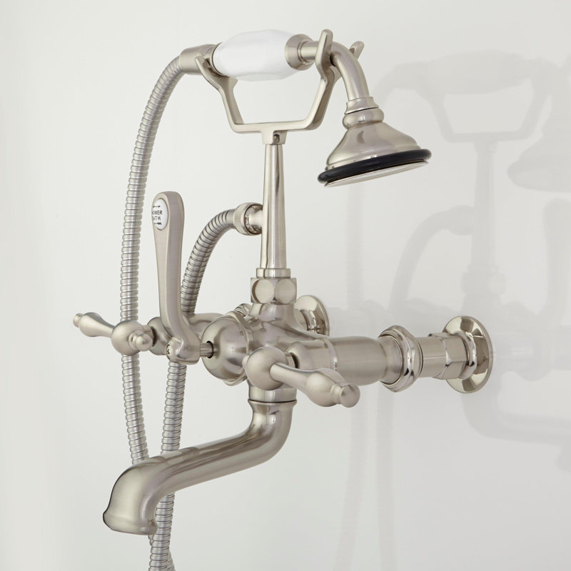 Telephone Style Wall Mounted Tub Faucet with Lever Handles, Brushed Nickel