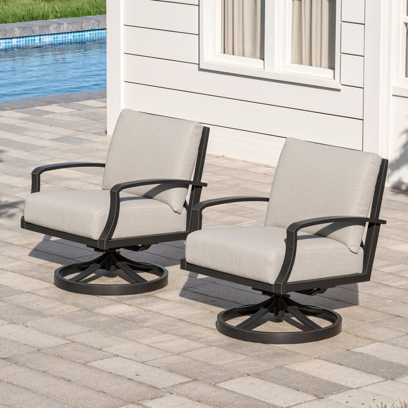 Ensemble de 2 fauteuils pivotants de patio, fauteuils pivotants en aluminium antirouille avec coussin épais, larges assises, fauteuils de jardin pour piscine, véranda, intérieur, bronze foncé