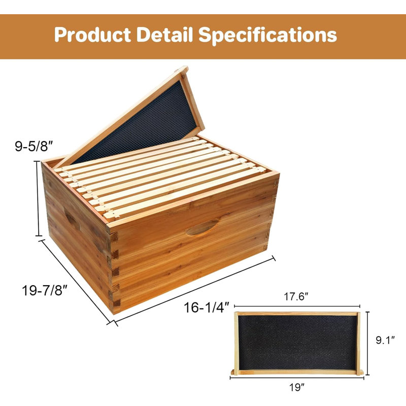 1PC 10 Frame Deep Brood Bee Hive Box, Langstoth Beehive Deep Box, Bee Box Dipped in 100% Beeswax Includes Wooden Beehive Frames & Waxed Foundations