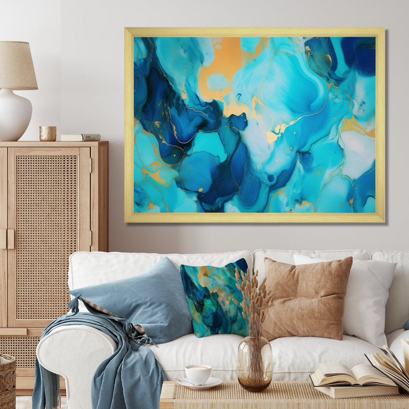 «Turquoise Luxury Abstract Fluid Art III», reproduction d'art sur toile, H 12 po x l 20 po x P 1 po