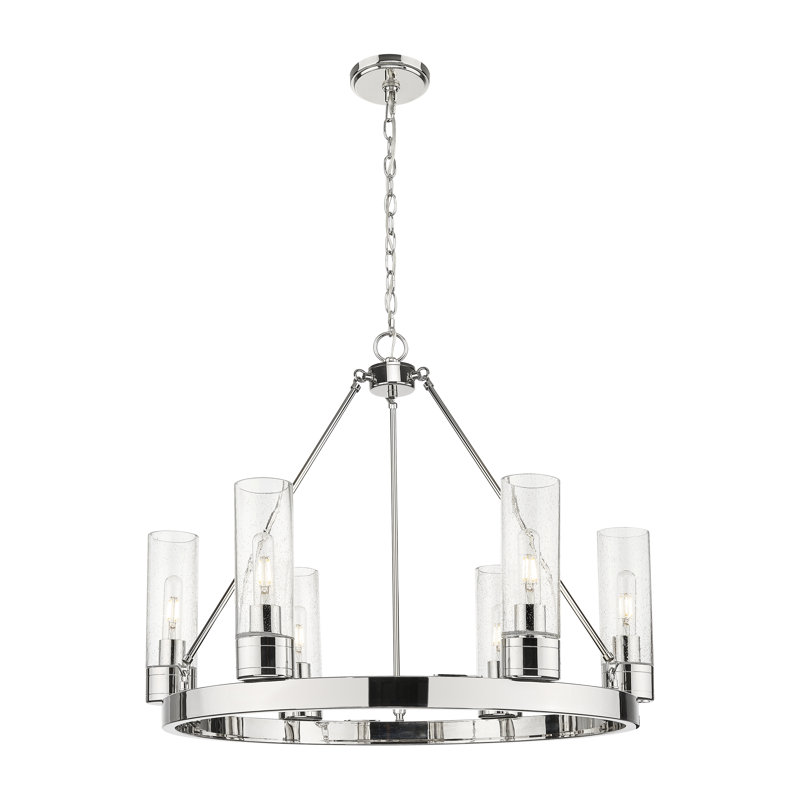 Jaiwan - Lustre 6 lumières avec abat-jour, Grainé, Nickel poli