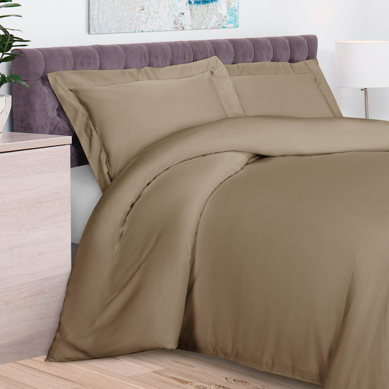 Egyptian Cotton Blend 300 TC Modern & Contemporary 3 Piece Duvet Cover Set, Full Duvet Cover + 2 Shams, Taupe