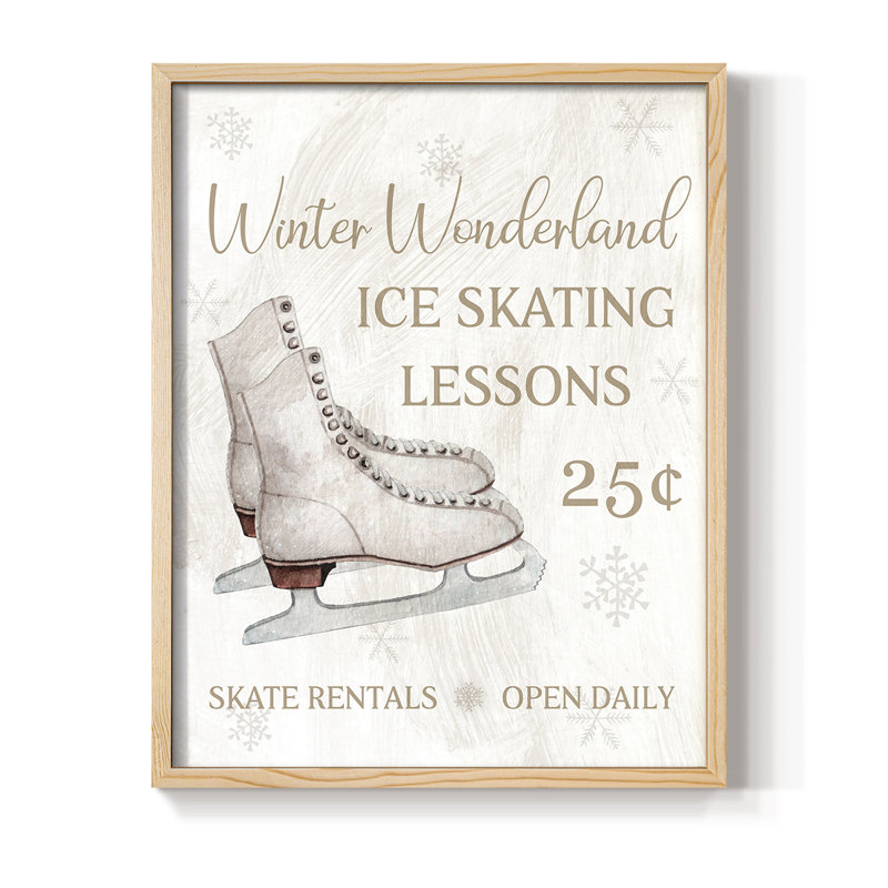 Skate Lessons Framed Print - Solid Wood, Natural, 15" H x 12" W