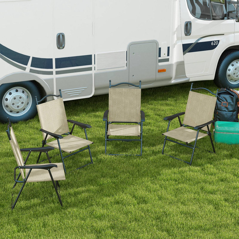 Folding Patio Chairs, Set Of 4 Sports Chairs For Adults, Camping Chairs With Armrests, Breathable Mesh Fabric Seat For Lawn