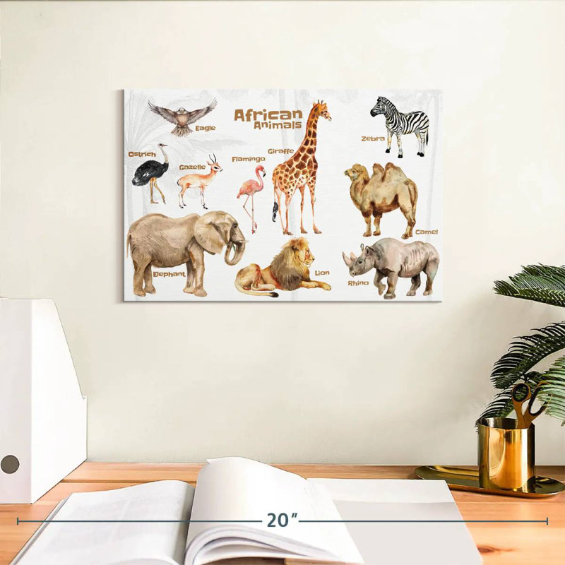 Tableau des animaux d'Afrique Brampt, H 8 po x l 12 po