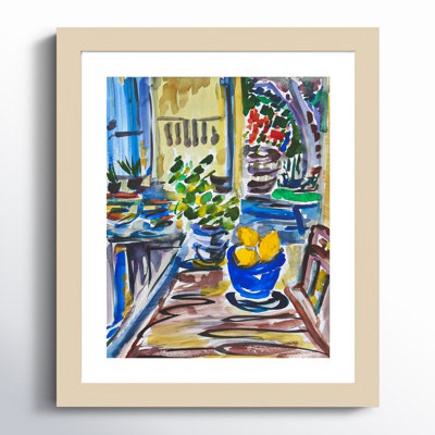 Charline Lemons In Blue Bowl Framed On Paper by Charline Print