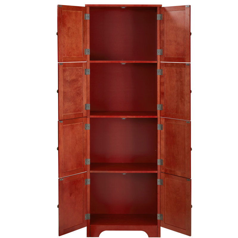 Armoire de rangement 72,4 po avec 8 portes et 4 tablettes. Cerisier. Pour le salon, la cuisine, le bureau, la poignée et la salle à manger au design charmant, finition lisse en métal rétro