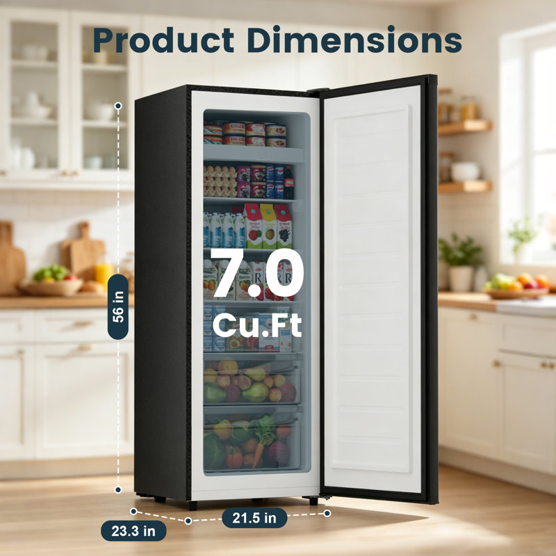 Congélateur / congélateur convertible vertical pour cuisinette, garage, appartement, argent BANGson 7,0 pi cu, Noir / argenté