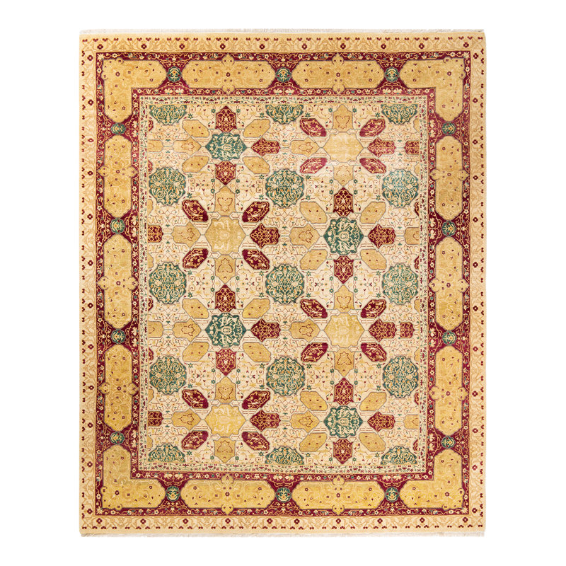 Tapis ivoire noué à la main de conception unique 8 pi 2 po x 10 pi 1 po Keenan
