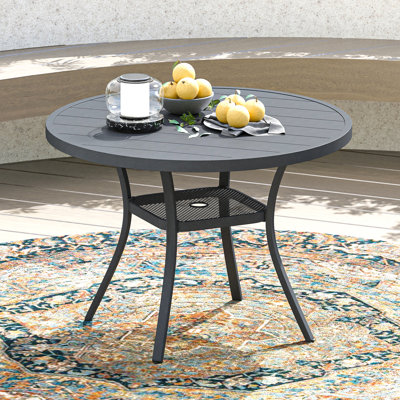 Teressa Round Metal Outdoor Dining Table With Umbrella Hole , 53'' in. W 53'' in. D