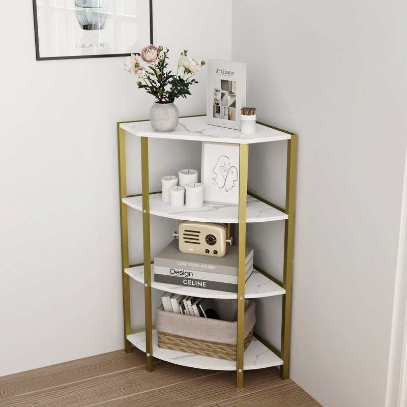 Étagère d'angle à 4 niveaux, étagère autoportante avec bibliothèque, petite étagère pour plante, salon, bureau personnel, cuisine, petit espace