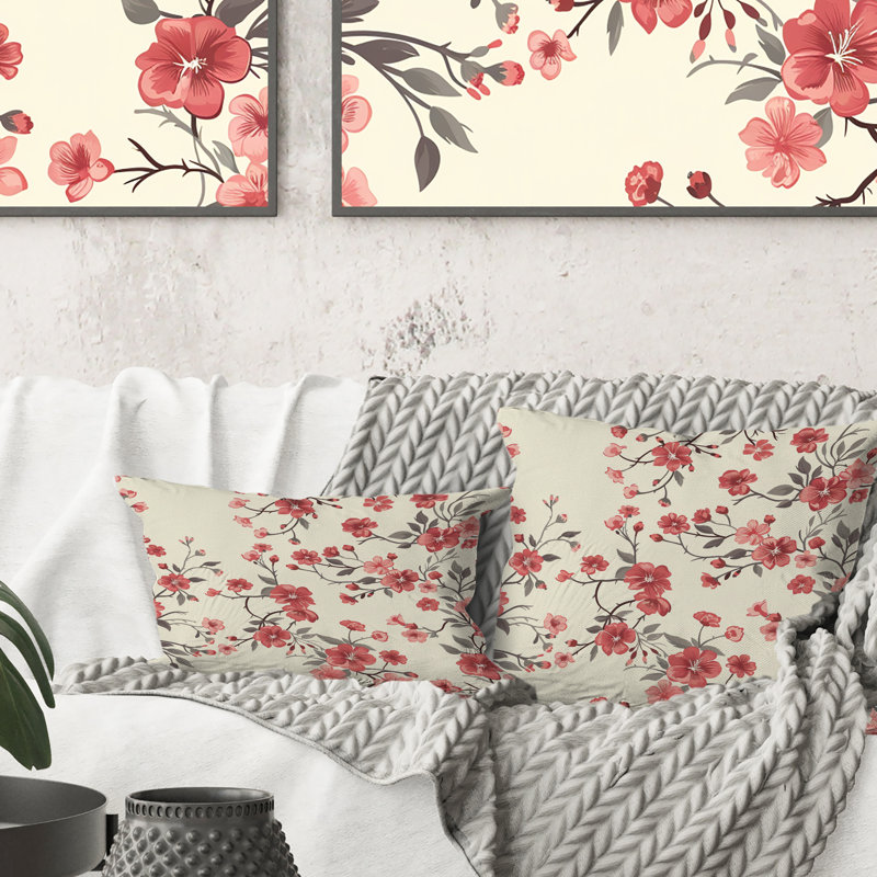 Coussin décoratif traditionnel beige à motif floral V - Meadows, H 16 po x l 16 po