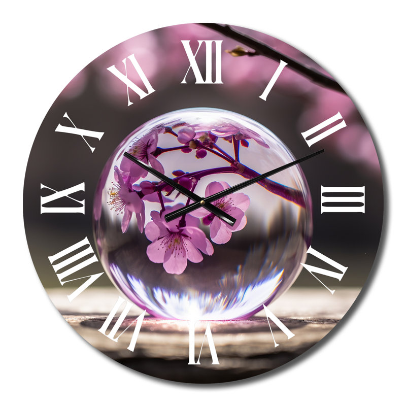 Horloge murale en cristal avec boule de cristal et fleur de cerisier rose, Petit