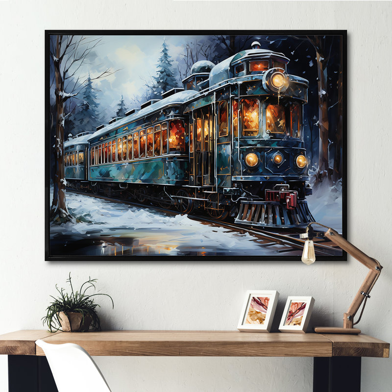 «Christmas Train Journey III - Transport train», reproduction sur toile, H 34 po x l 44 po x P 1,5 po, Cadre flottant noir
