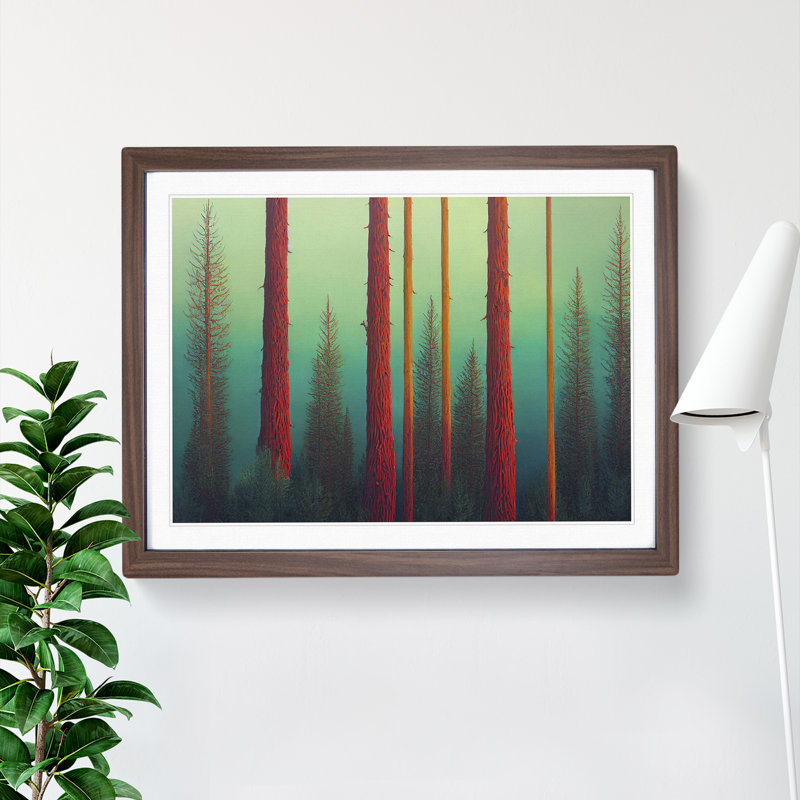 Modern Pine Tree Forest Vol.2 - Framed Print, 46cm H x 64cm W x 2cm D, Walnut