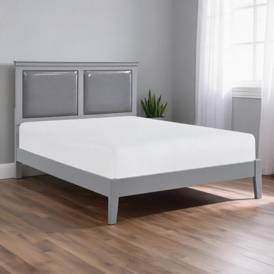 Cadre de lit à panneau pour chambre à coucher grand lit en bois massif gris avec tête de lit en similicuir