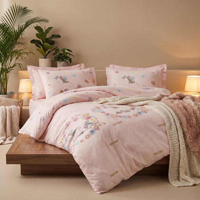 Unicornlar Pink Cotton Blend Duvet Cover Set