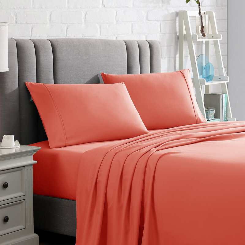  Ensemble de draps en microfibre ultra doux, Pêche, Ensemble de draps pour lit double + drap-housse + 