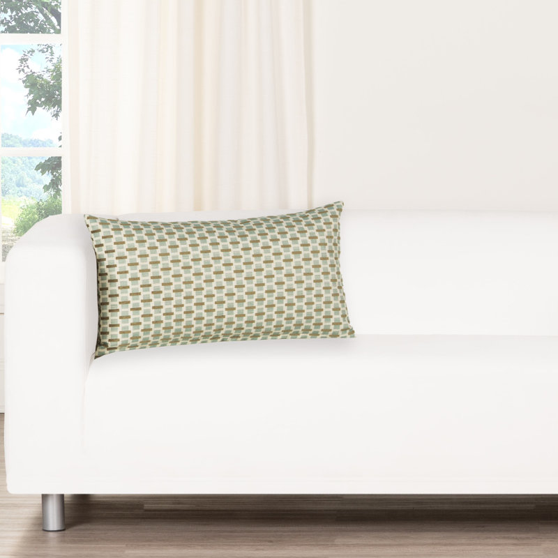Oreiller en plumes Skywalk, Géométrique vert 2, Polyester, Rectangle H 14 po x l 36 po