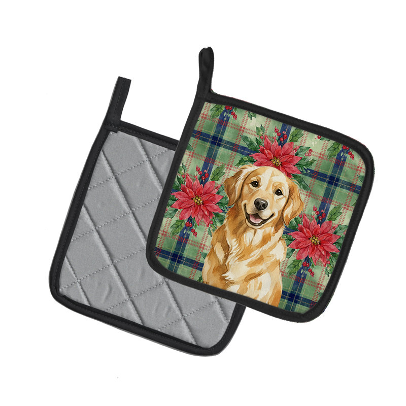 Paire de poignées Golden Retriever Christmas Poinsettas