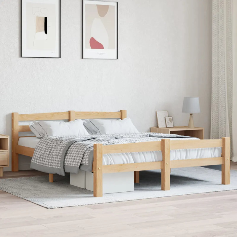 Beeman Solid Wood Bed, Light Brown, European Double (140 x 200cm)
