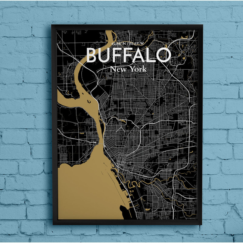 Buffalo City Map, reproduction d'impression sur affiche en noir, H 24 po x l 18 po
