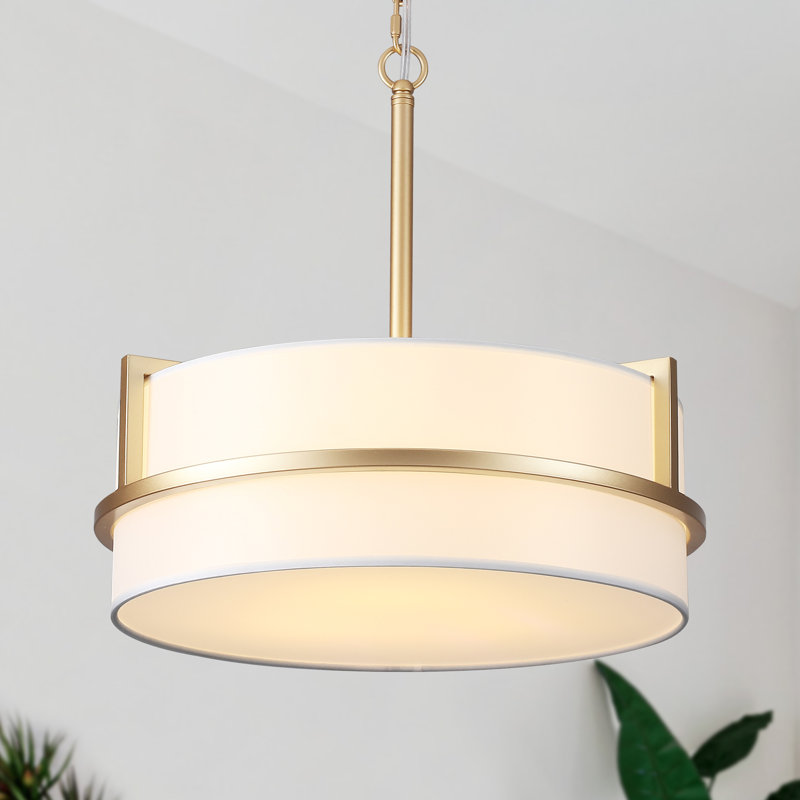 Lustre à 3 lumières de 15,74 po en forme de tambour moderne à intensité variable pour vestibule de salle à manger, Doré