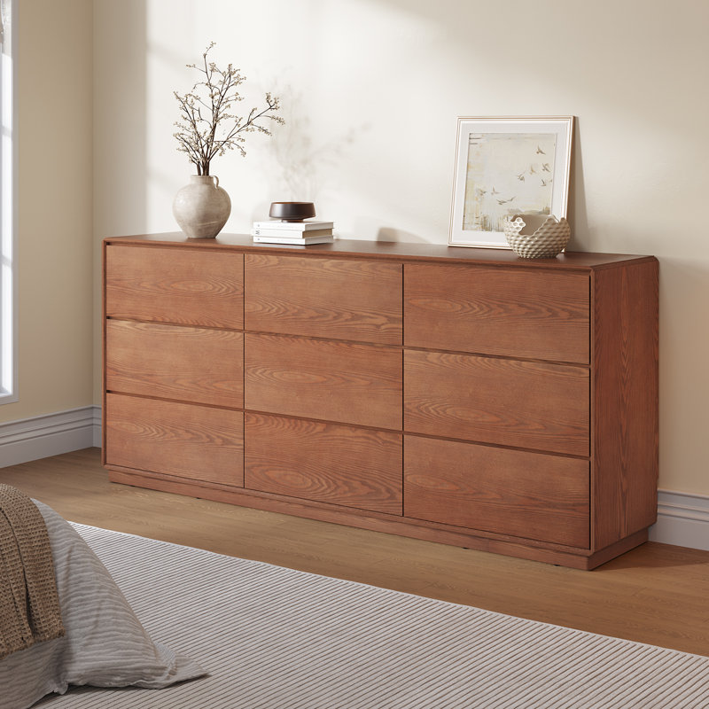 Commode en bois massif pour la chambre à coucher, commode 9 tiroirs en bois massif naturel d'une largeur de 62,3 po