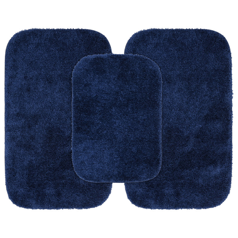 Mccluney Traditional Nylon Bath Rug with Non-Slip Backing, Navy