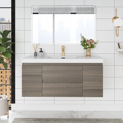 Bellecourt 48'' Single Sink Wall Mounted Bathroom Vanity with Resin Top