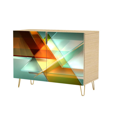 Sideboard Buffet Cabinet with Storage Retro Triangle Shapes Modern Minimalist Decor with 2 Doors for Living Room and Kitchen