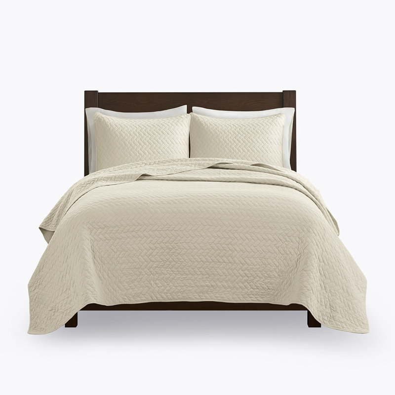 Courtepointe en polyester Ria, Courtepointe grande + 2 taies décoratives, Taupe
