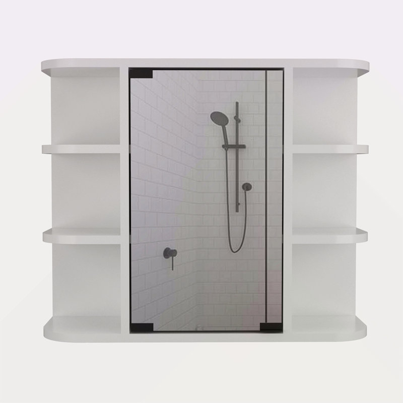 Pharmacie à 6 tablettes avec miroir, Blanc