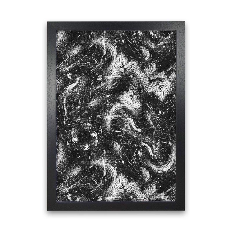 Abstract Dripping Painting Black White - Print, 46cm H x 34cm W x 3cm D, Black Framed