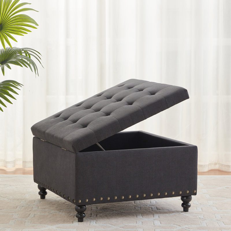 Aimee-Lea Upholstered Ottoman, Charcoal Polyester Blend