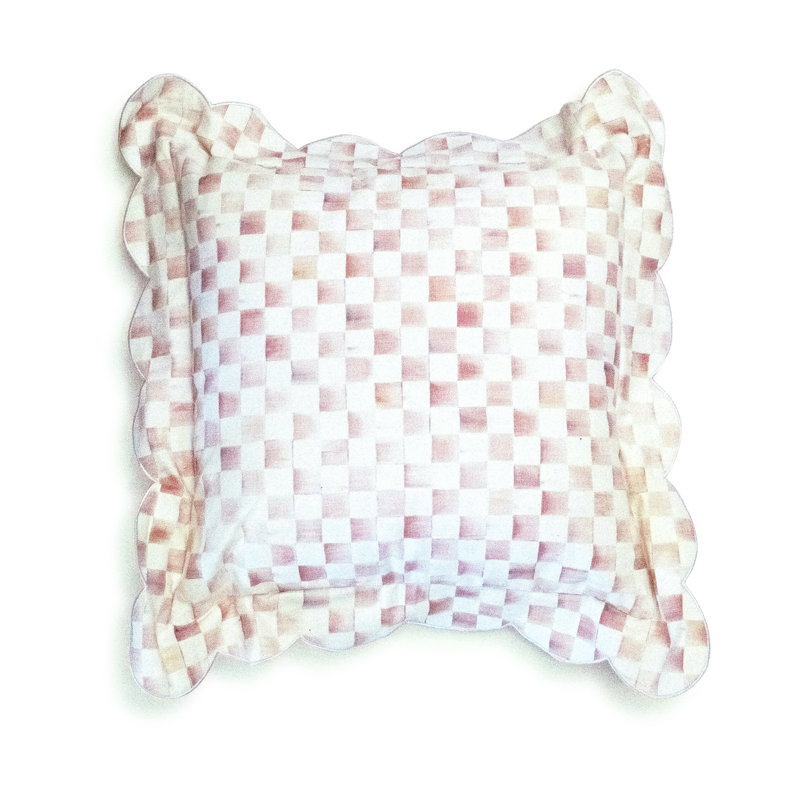 Rosy Check Reversible Scalloped Pillow, Light Pink/White, Rectangle 6"H x 14"W