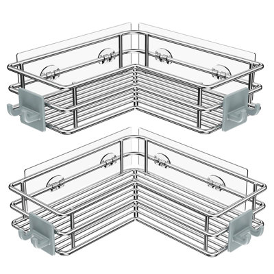 Corner Shower Shelves With Hooks(Silver)
