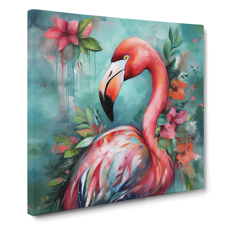 Flamingo Painting Boho - No Frame Print, 50cm H x 50cm W x 3cm D