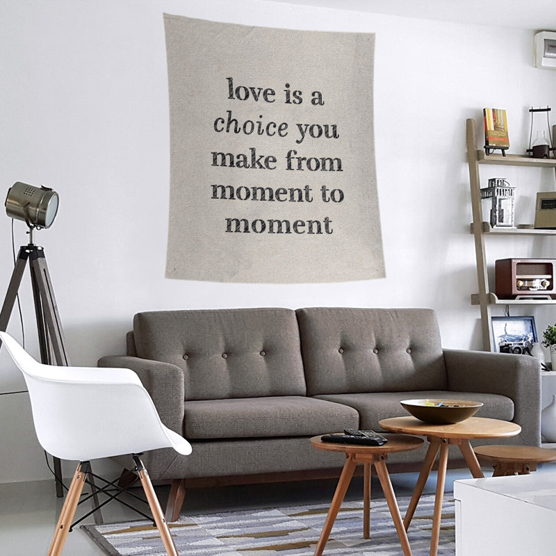 Tapisserie de polyester, l’amour d’écriture est un choix de citation, H 27,5 po x l 37,5 po, Blanc / Noir