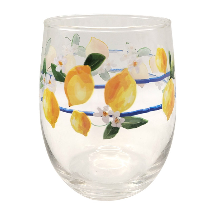 Tallulah Decor Home Lemons Anti-Tip Glass, Unique Design for Drinks, Ideal for Children and Adults, Perfect for Home and Events
