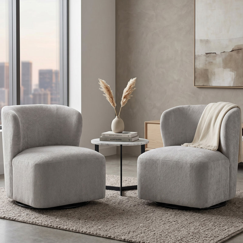 Ensemble de chaises pivotantes 28 po Mid-Century, Gris chenille