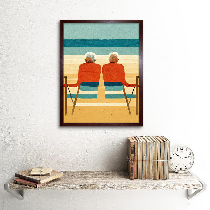 Elderly Couple Retired Beach Seaside - Print, Brown Framed Unframed, 43cm H x 33cm W x 2cm D