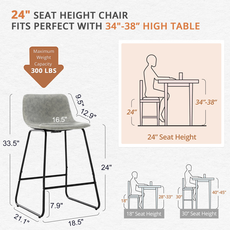 Tabouret de comptoir en simili cuir Aiyana, Tabouret de comptoir (siège d'une hauteur de 24 p, Gris