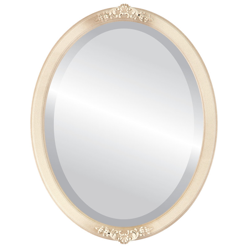 OVALCREST - Miroir mural ovale biseauté pour la décoration intérieure - Style Athena - Abat-jour argenté - Dimensions extérieures 18 x 22