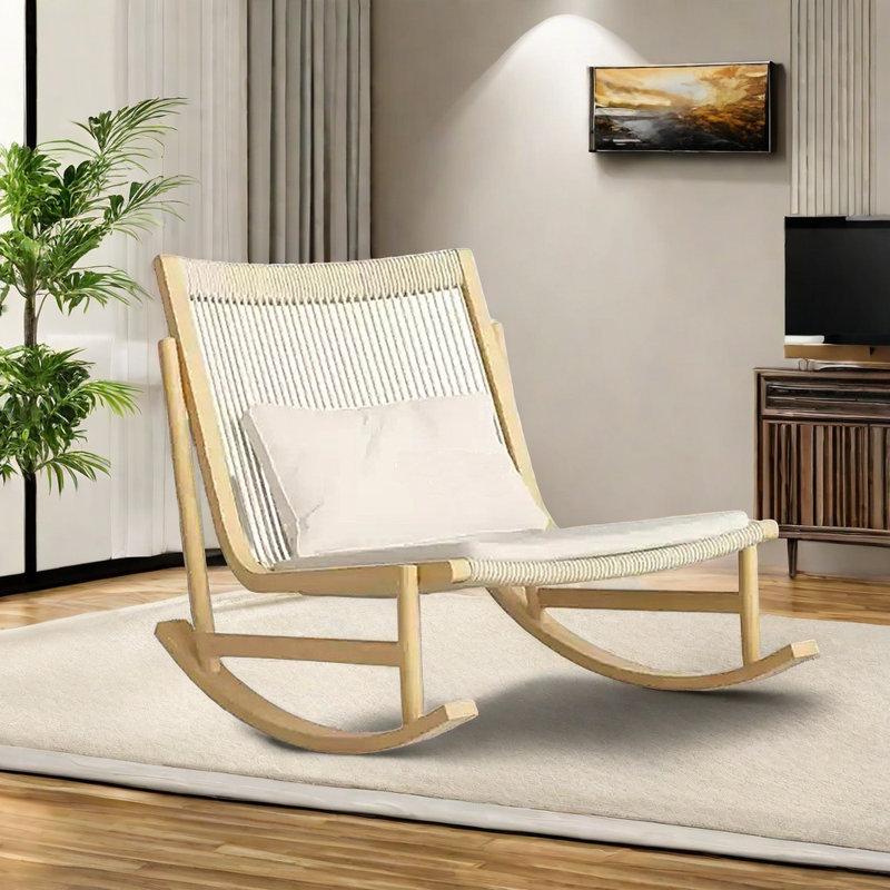 Chaise berçante ergonomique en aluminium robuste, Blanc cassé, Marron clair