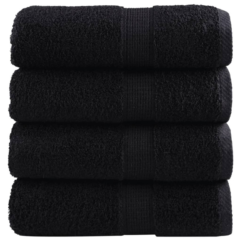 Premium Shower Towels SOLUND 4Pcs 600Gsm, Black, Hand Towels - 4 Pack