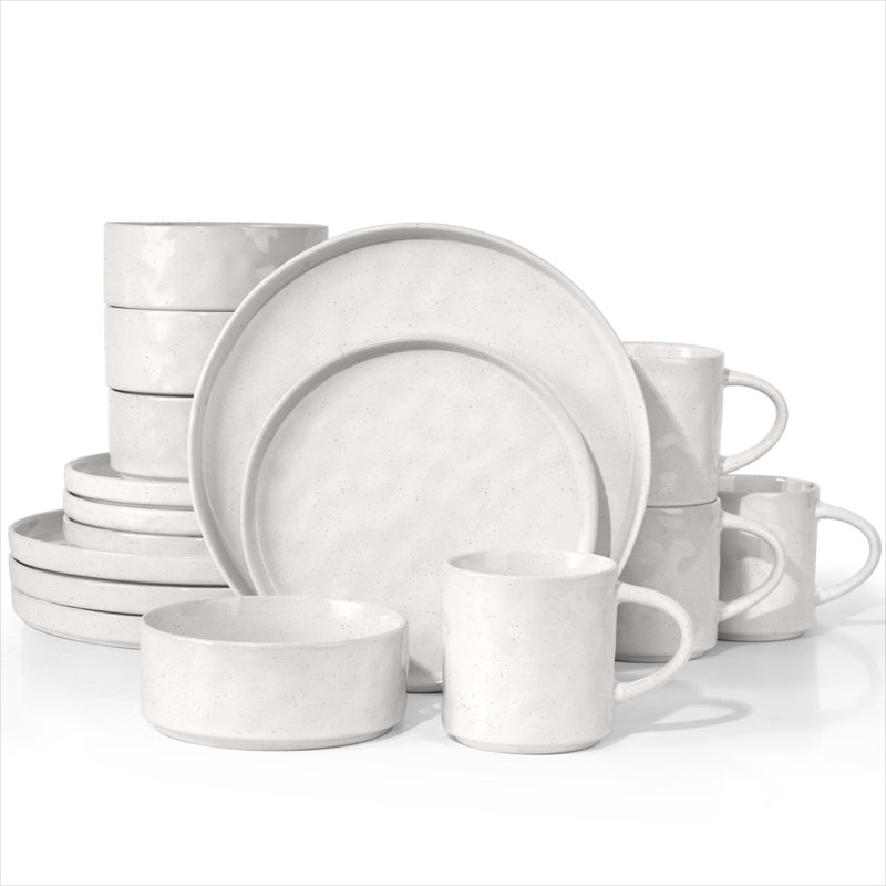 Tristyn 16 Piece Stoneware Dinnerware Set - Service for 4, Pearl White